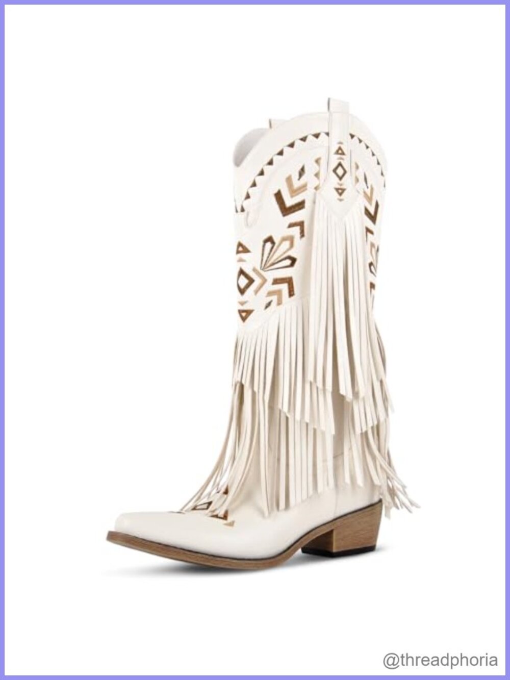 Faux Leather Fringe Cowgirl Knee High Boots Chunky Heel Snip Toe Western